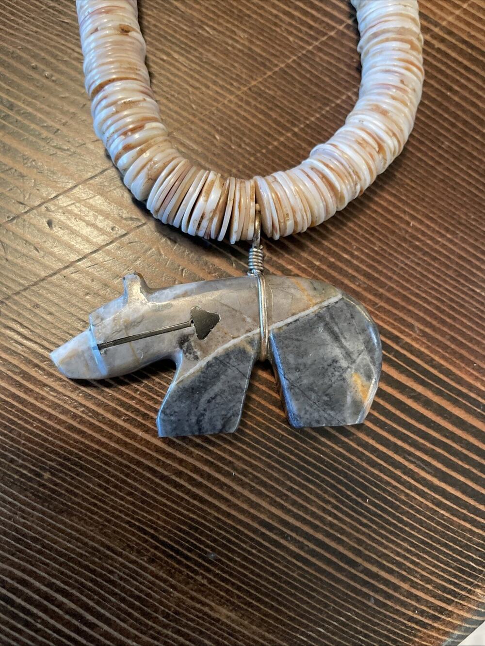Primitive Old PawnHand Drilled And Cut Shell And Sterling Santo Domingo Necklace